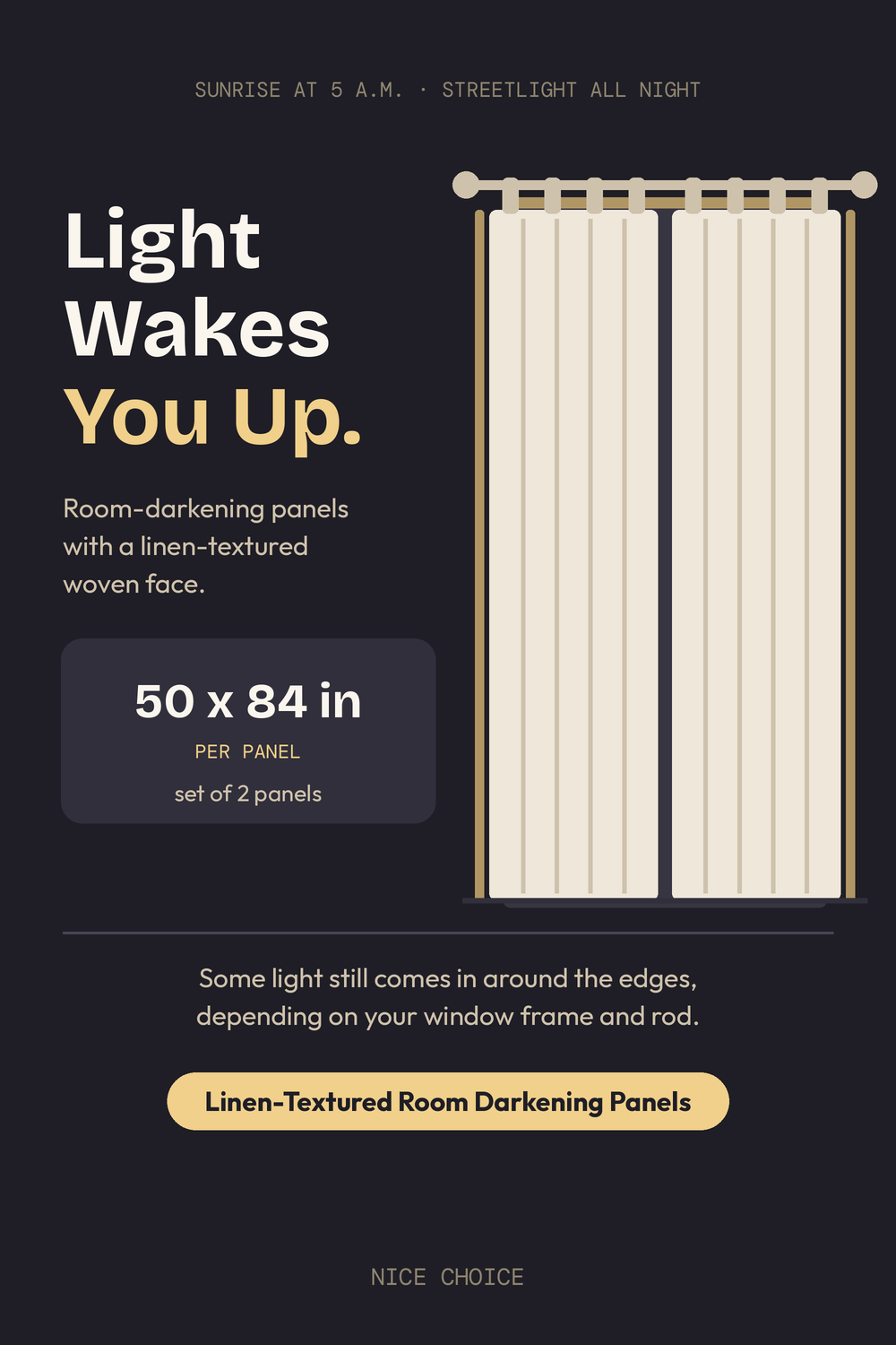 Nice Choice illustration pin for the linen-texture room darkening curtain panels