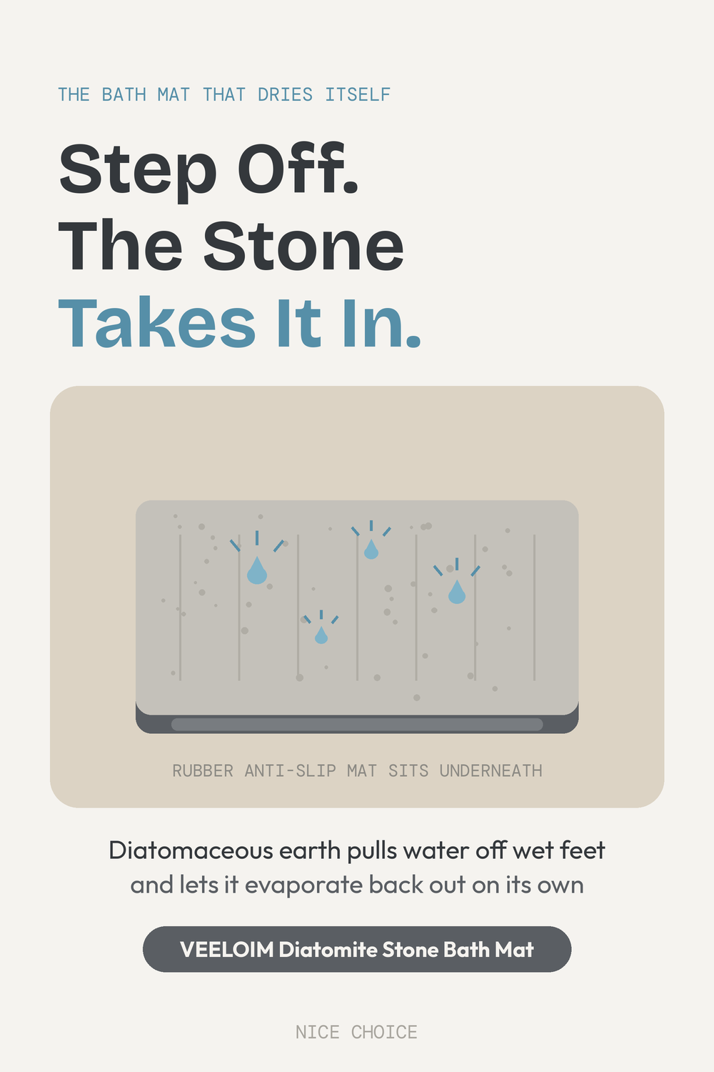 Nice Choice illustration pin for the VEELOIM diatomaceous earth stone bath mat