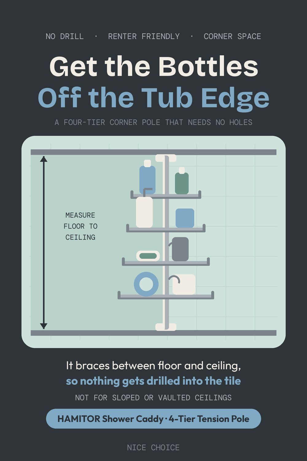Nice Choice illustration pin for the HAMITOR four-tier tension pole shower caddy