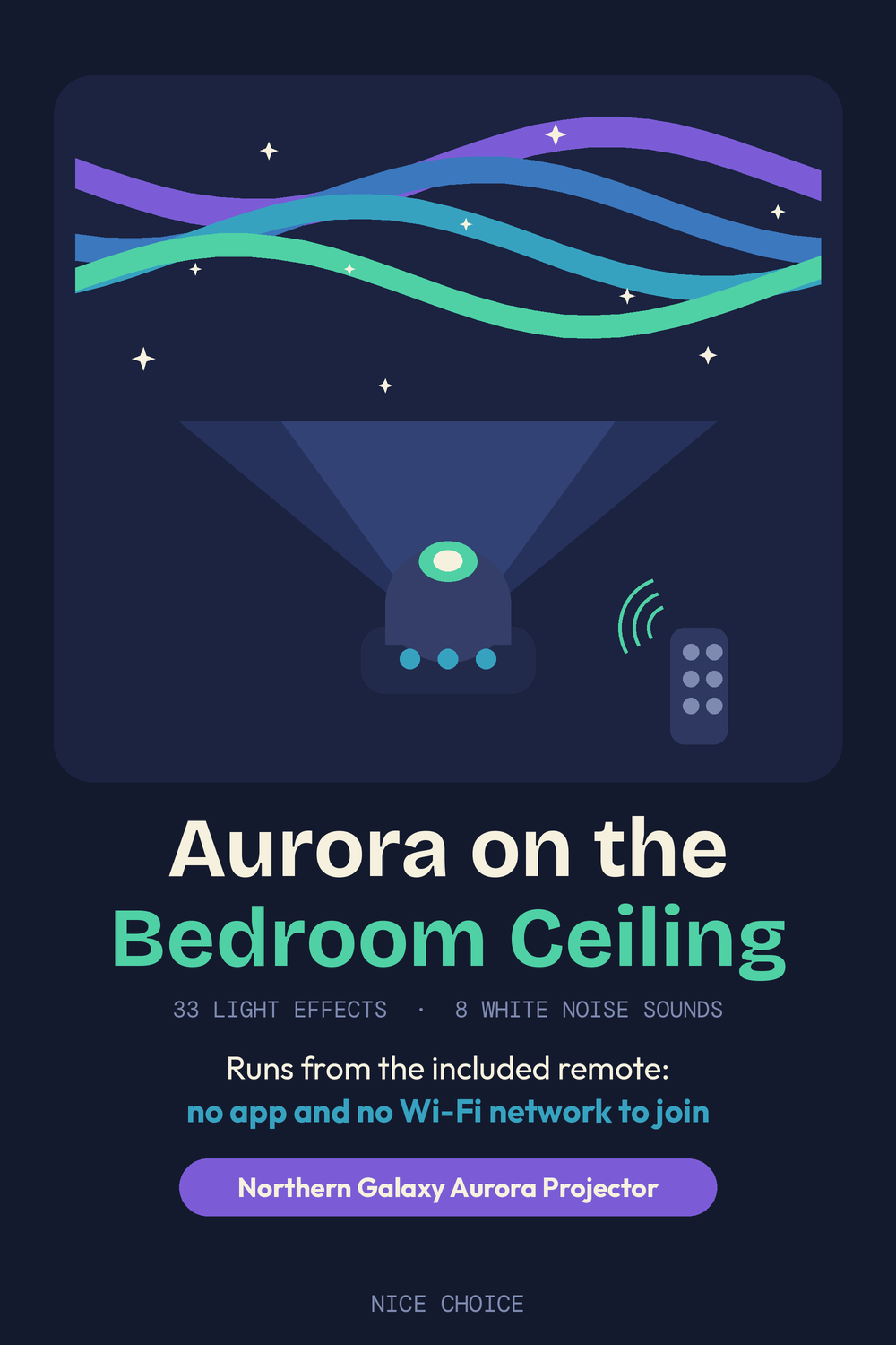 Nice Choice illustration pin for the Northern Galaxy aurora light projector