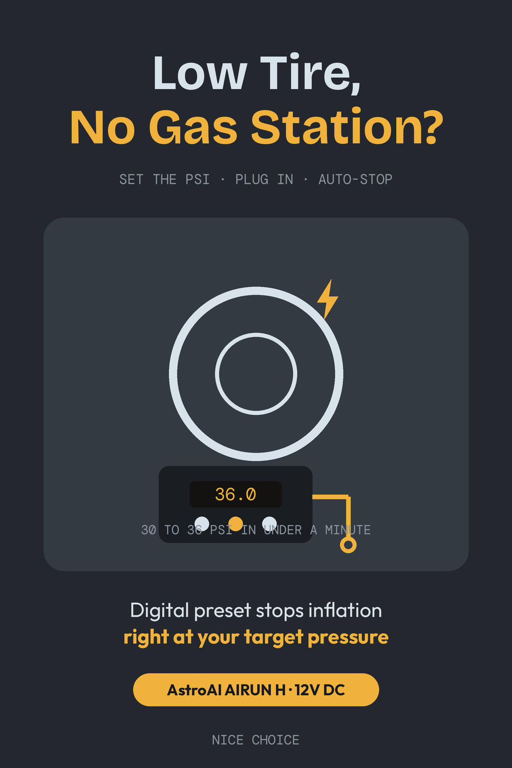 Nice Choice illustration pin for the AstroAI AIRUN H Tire Inflator
