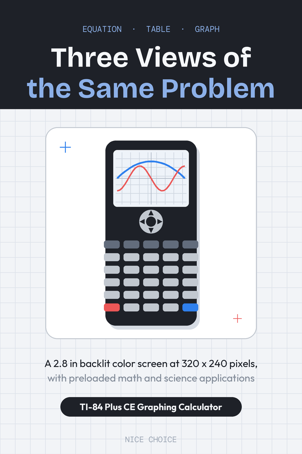 Nice Choice illustration pin for the TI-84 Plus CE colour graphing calculator
