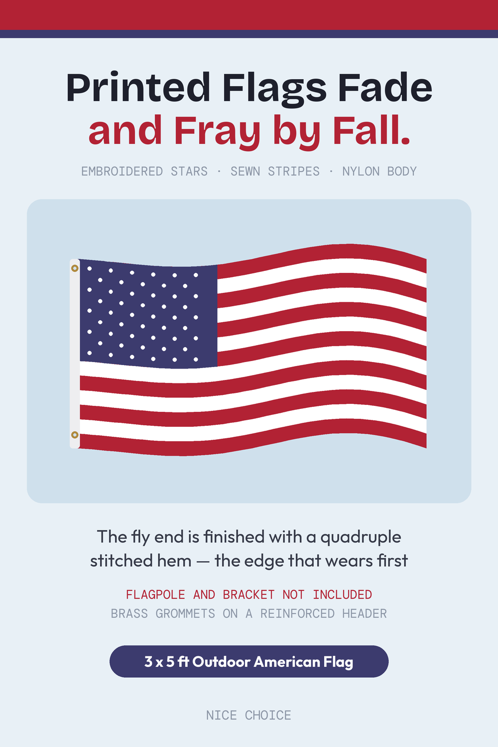Nice Choice illustration pin for the US-made 3x5 ft nylon American flag