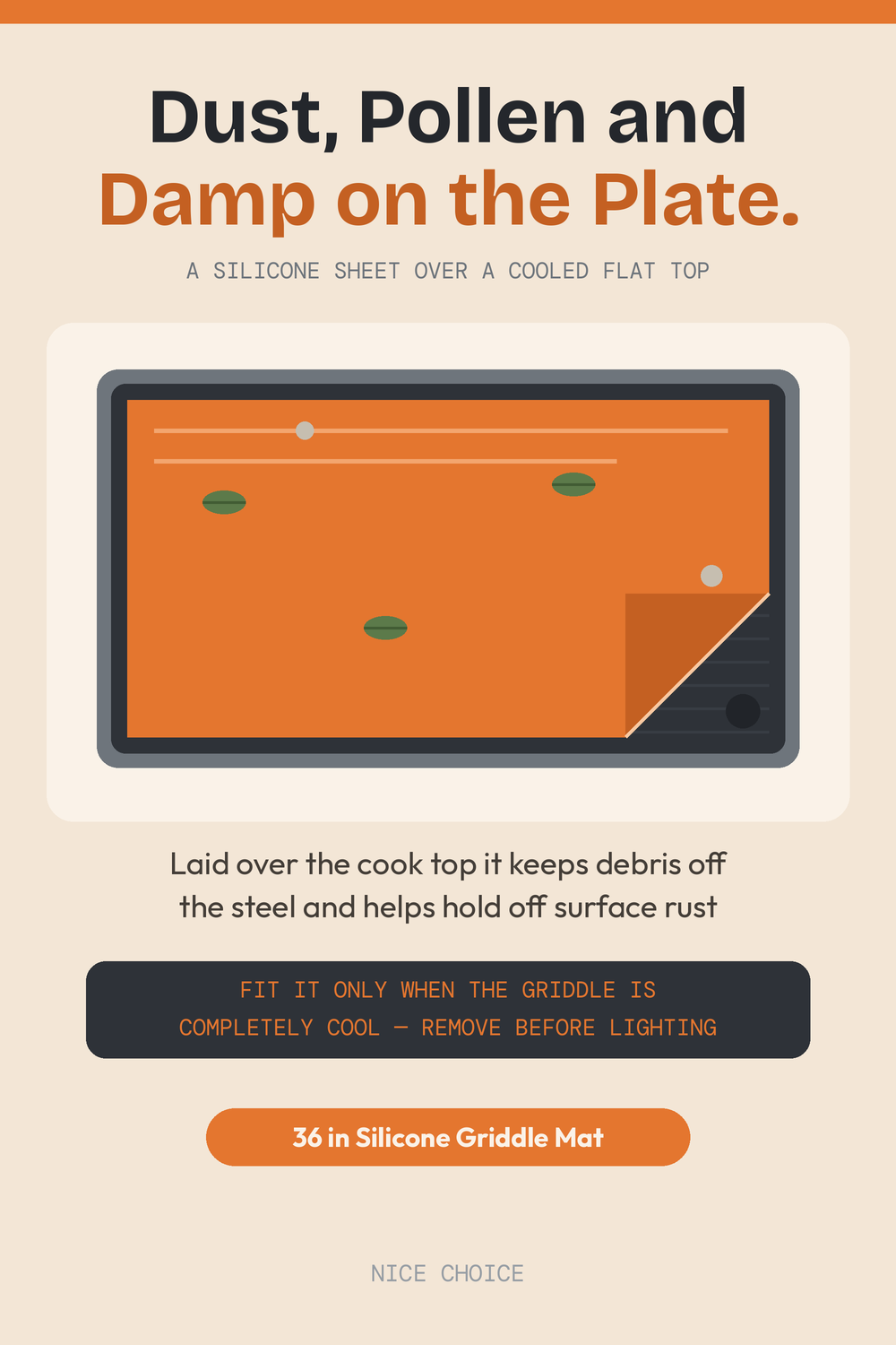 Nice Choice illustration pin for the 36 inch silicone flat top griddle mat