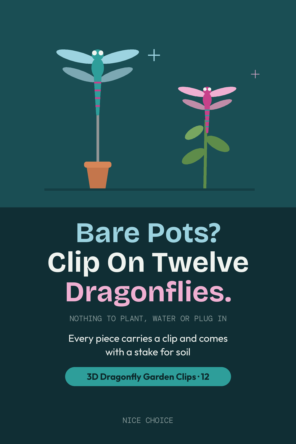 Nice Choice illustration pin for the 3D dragonfly garden clips set of twelve