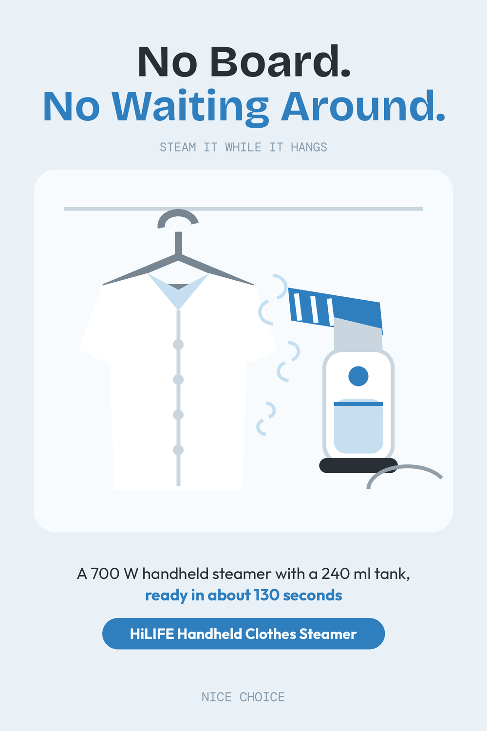 Nice Choice illustration pin for the HiLIFE handheld clothes steamer