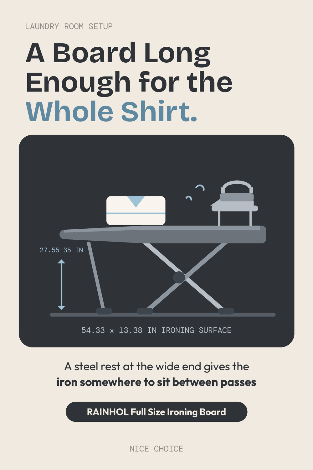 Nice Choice illustration pin for the RAINHOL compact 54 inch ironing board