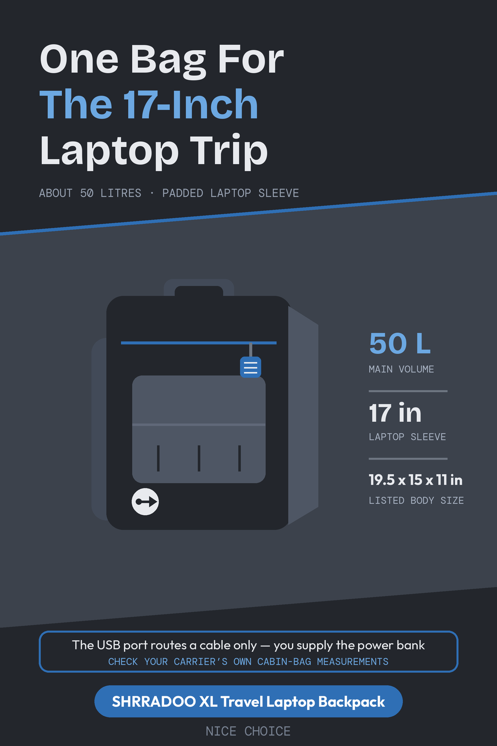 Nice Choice illustration pin for the SHRRADOO extra large travel laptop backpack