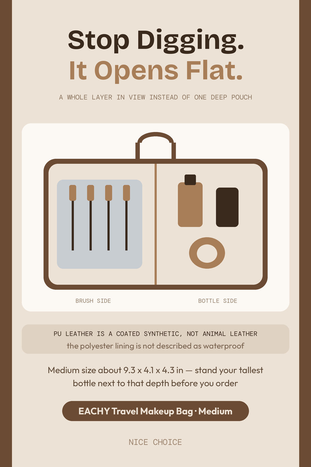 Nice Choice illustration pin for the EACHY PU leather travel makeup bag