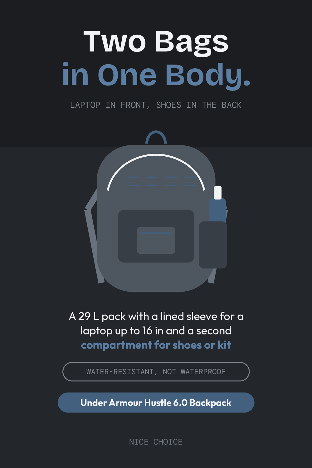 Nice Choice illustration pin for the Under Armour Hustle 6.0 backpack