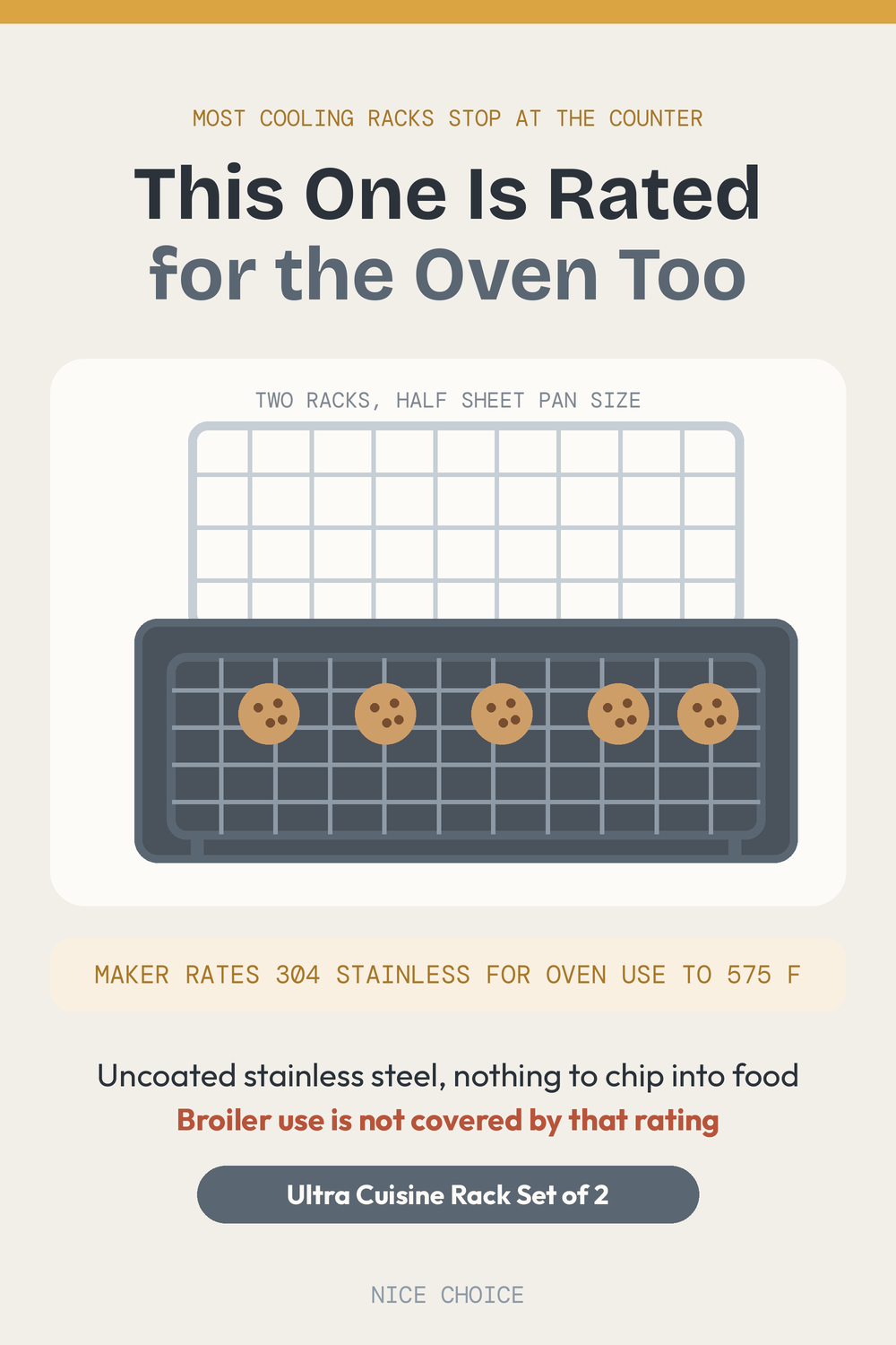 Nice Choice illustration pin for the Ultra Cuisine stainless baking and cooling rack set