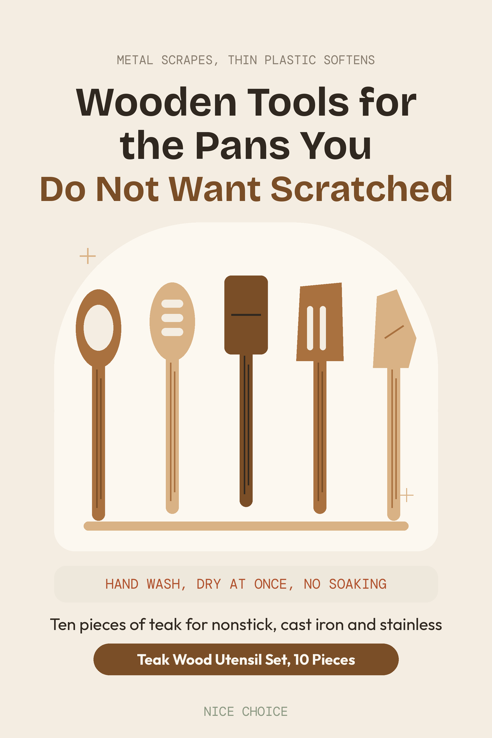 Nice Choice illustration pin for the teak wooden cooking utensil set of ten