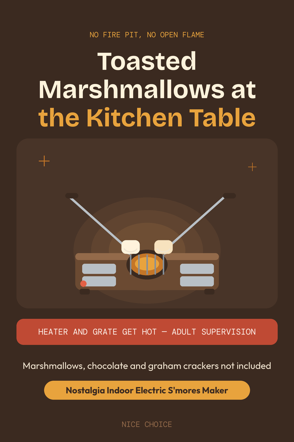 Nice Choice illustration pin for the Nostalgia indoor electric s'mores maker