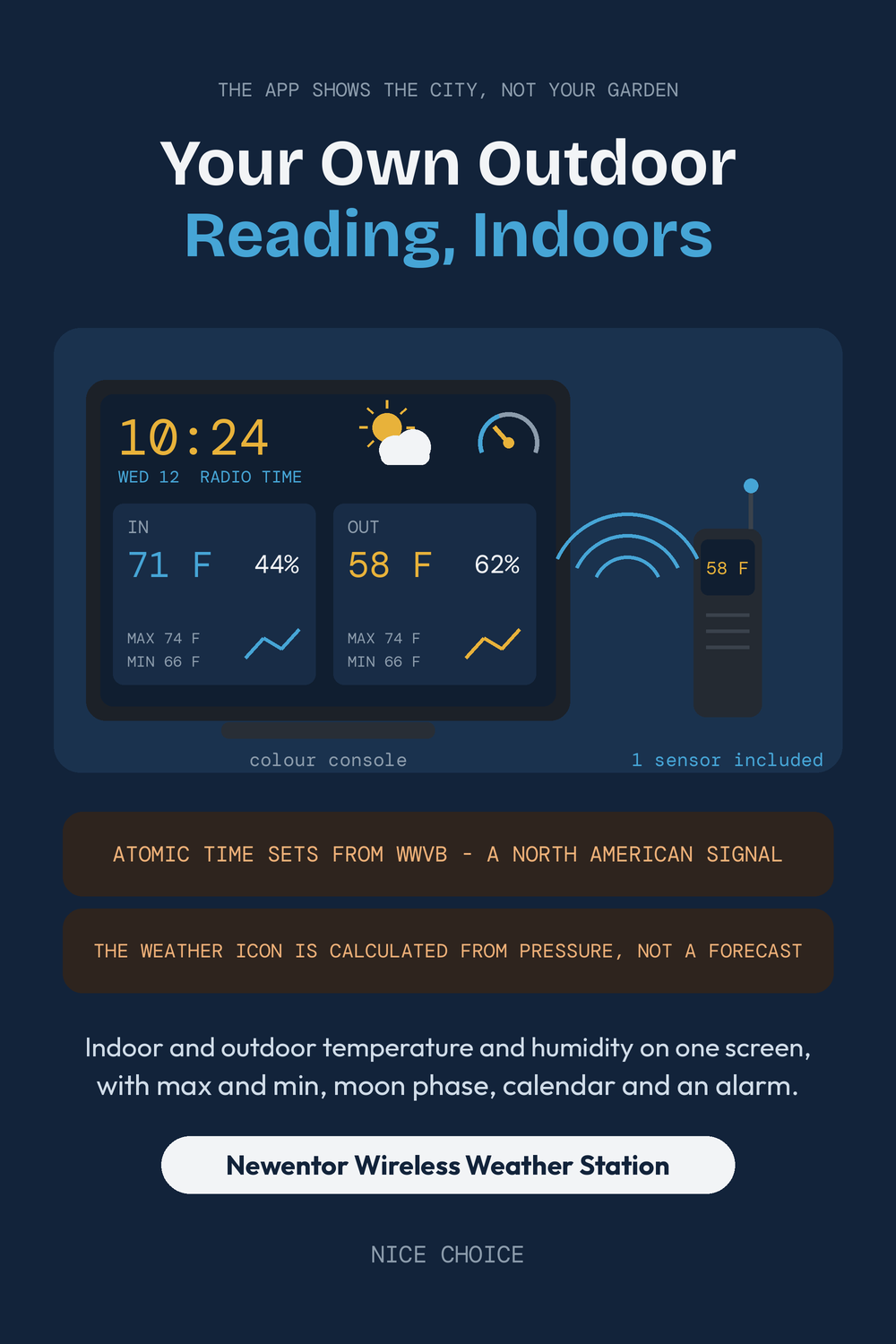 Nice Choice illustration pin for the Newentor wireless weather station