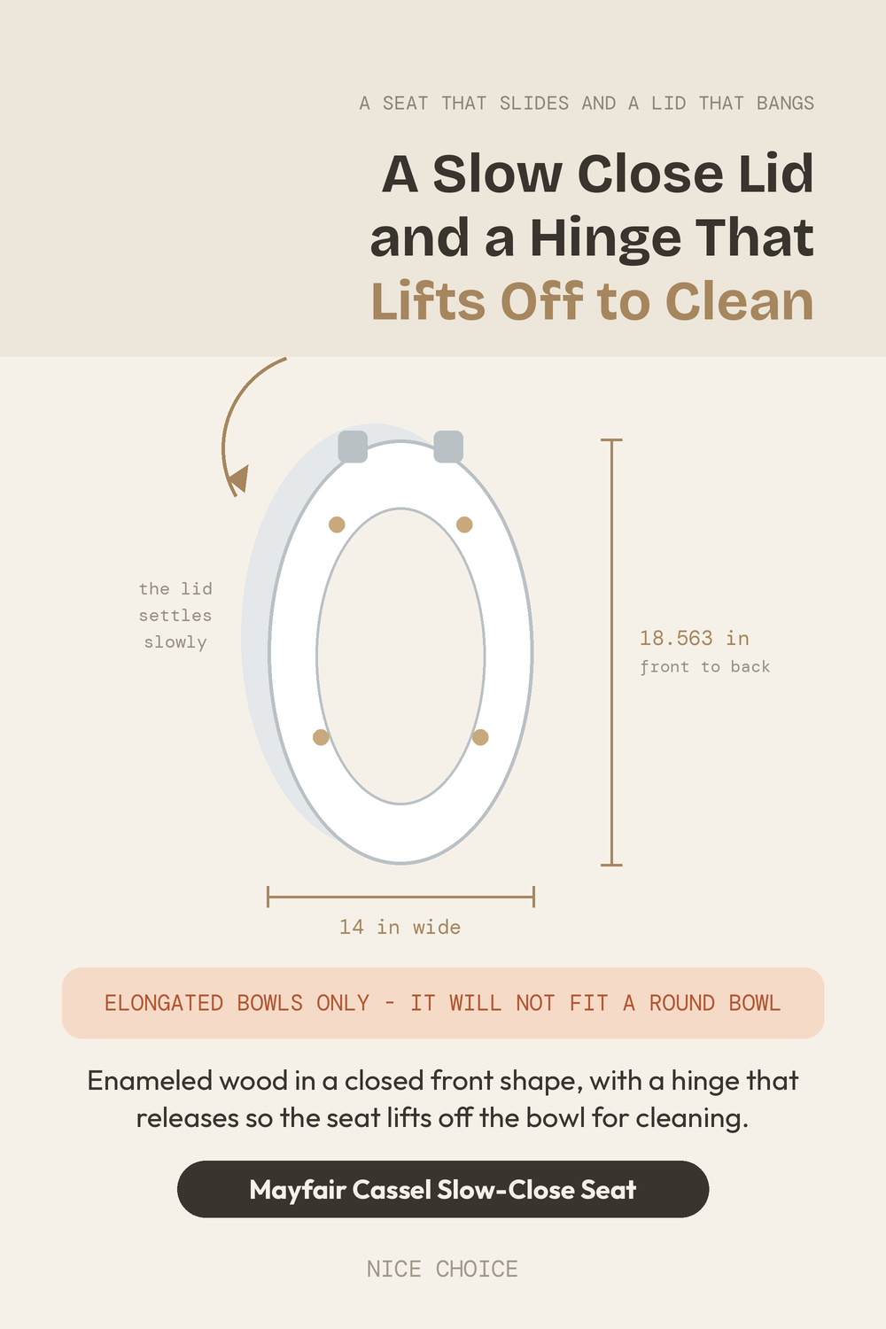 Nice Choice illustration pin for the Mayfair Cassel slow-close toilet seat