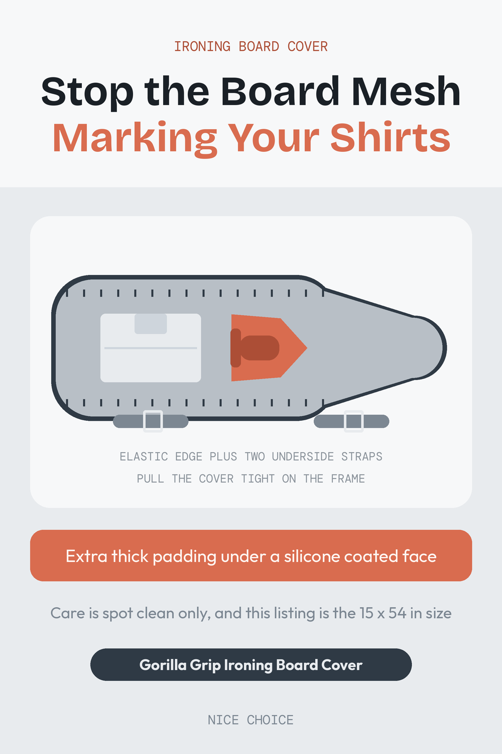 Nice Choice illustration pin for the Gorilla Grip silicone ironing board cover