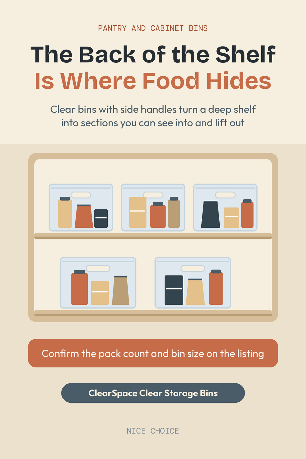 Nice Choice illustration pin for the ClearSpace clear storage bins