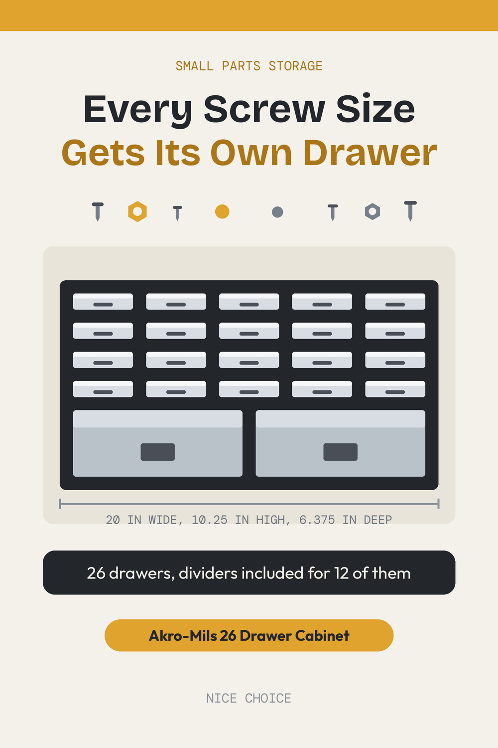 Nice Choice illustration pin for the Akro-Mils 26-drawer storage cabinet