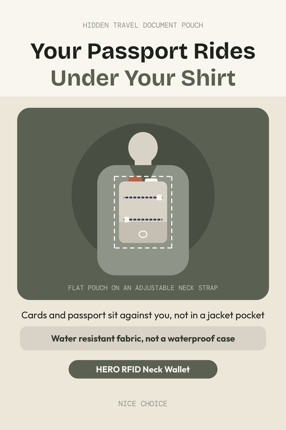 Nice Choice illustration pin for the HERO RFID-blocking neck wallet