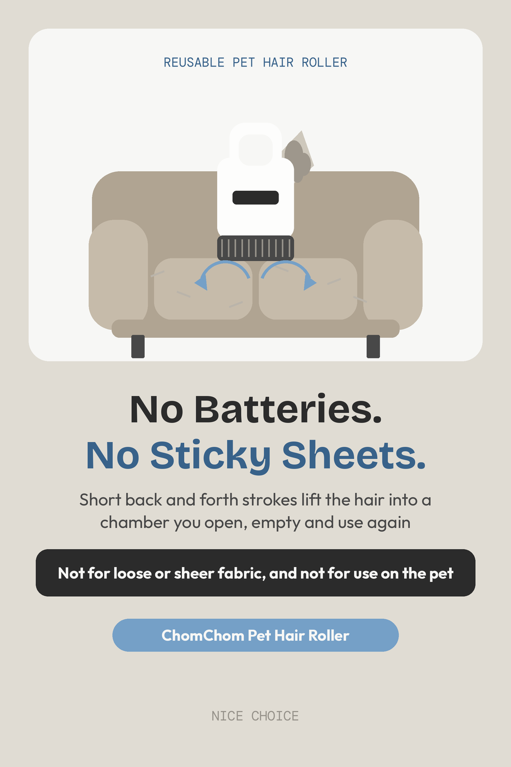 Nice Choice illustration pin for the ChomChom reusable pet hair roller