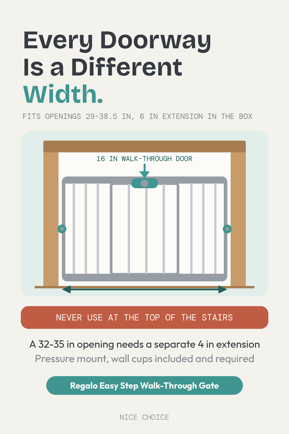 Nice Choice illustration pin for the Regalo Easy Step walk-through pet gate
