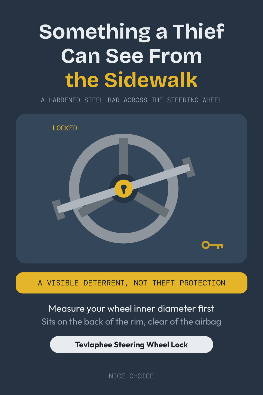 Nice Choice illustration pin for the Tevlaphee steering wheel lock