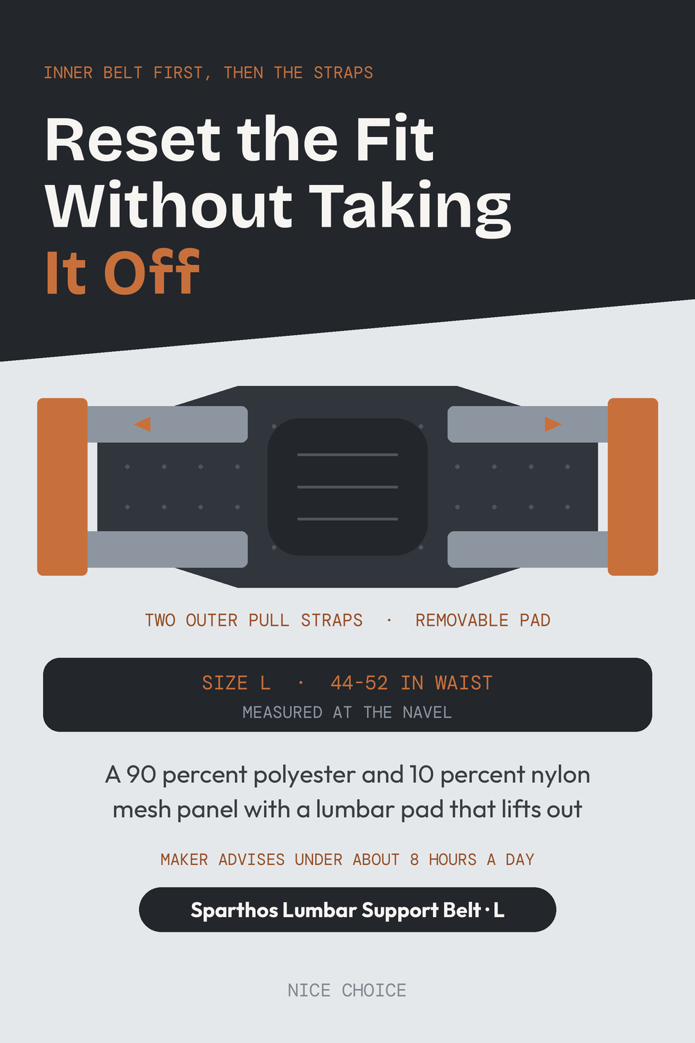 Nice Choice illustration pin for the Sparthos adjustable lumbar support belt