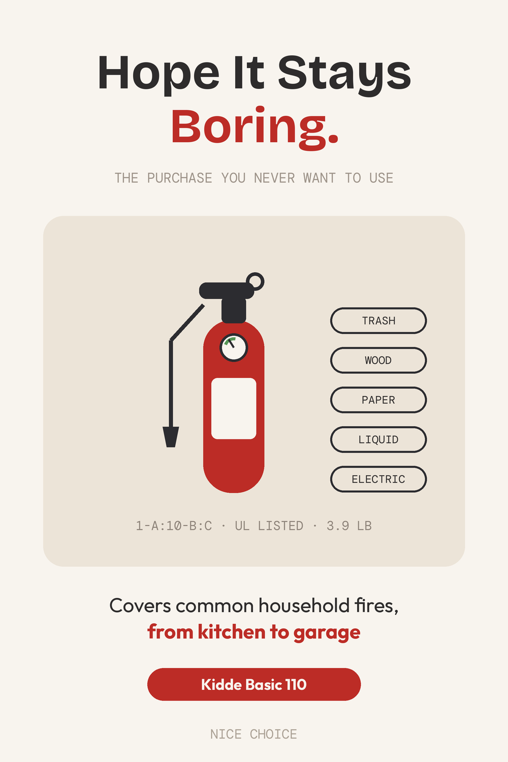Nice Choice illustration pin for the Kidde Basic 110 Fire Extinguisher