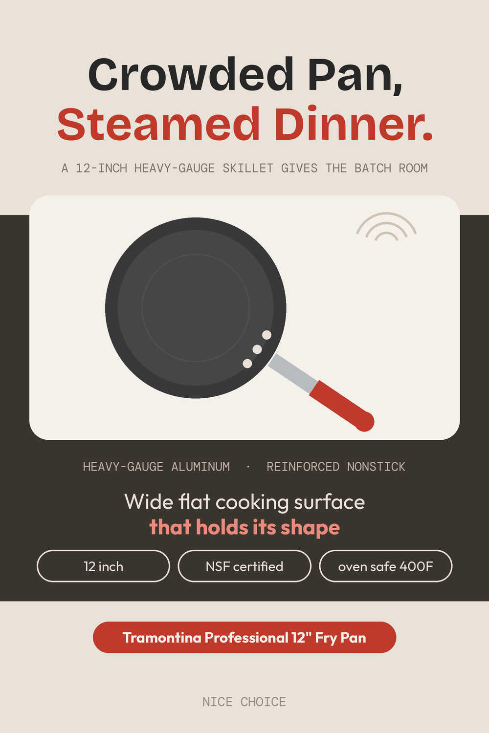Nice Choice illustration pin for the Tramontina Professional 12-inch fry pan