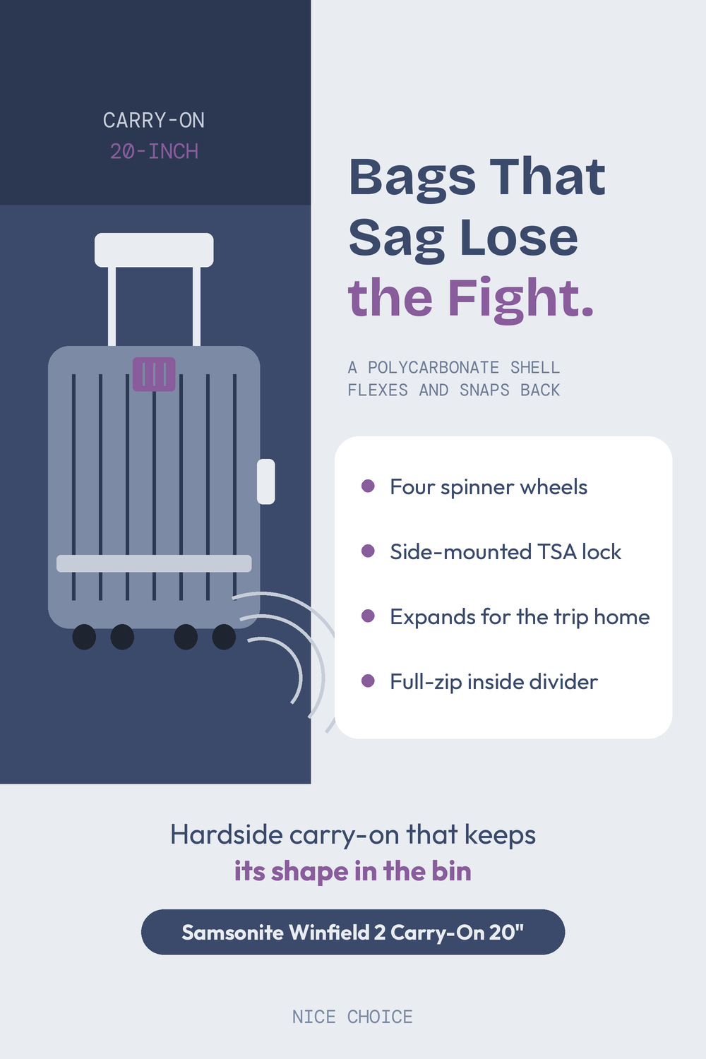Nice Choice illustration pin for the Samsonite Winfield 2 hardside carry-on