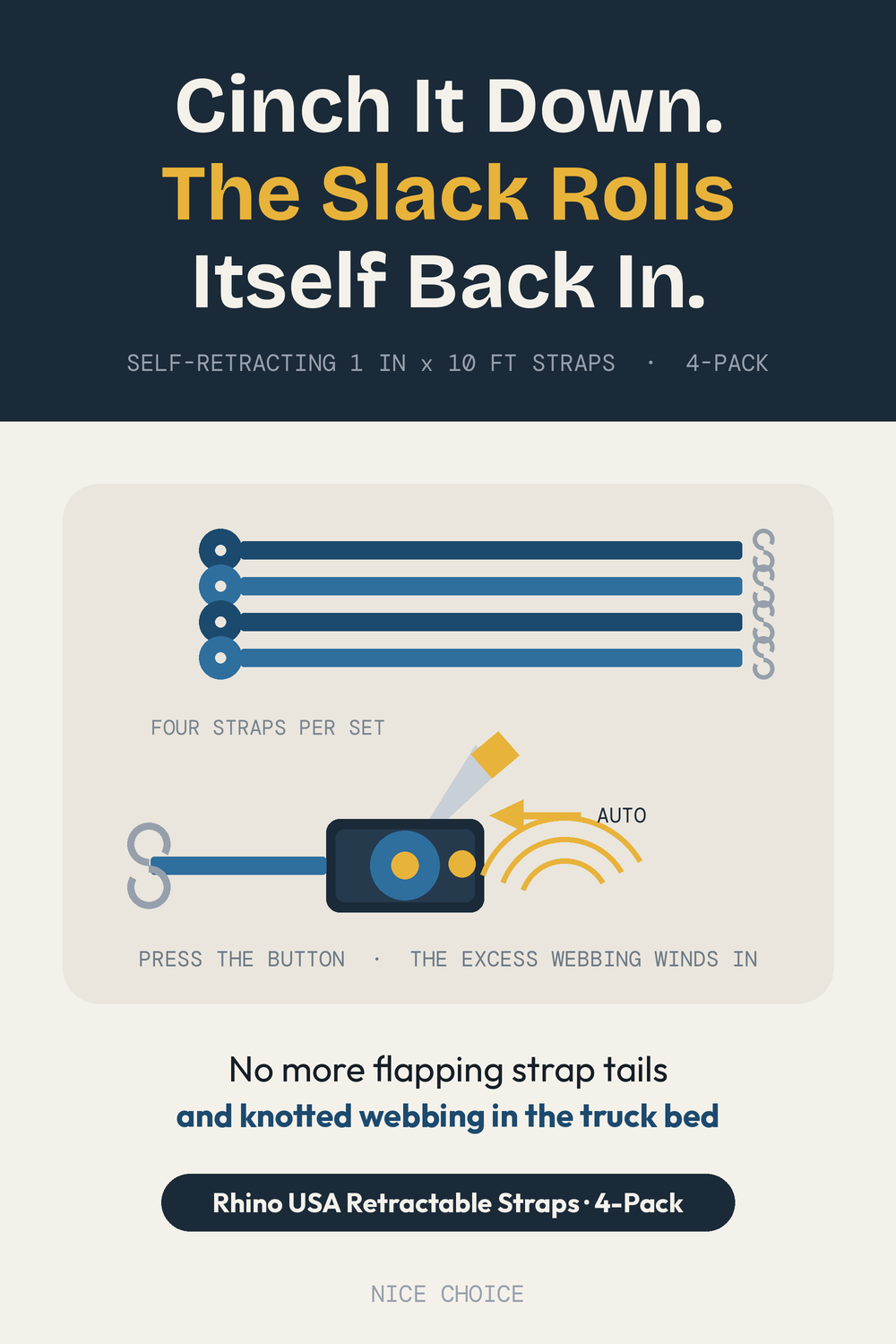 Nice Choice illustration pin for the Rhino USA retractable ratchet straps