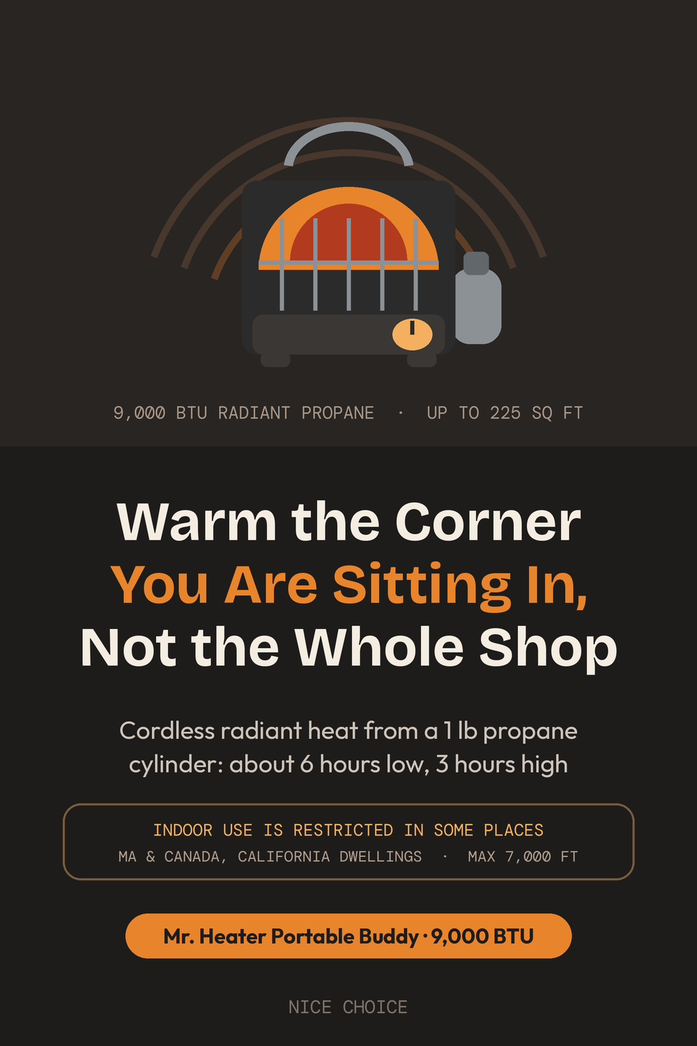 Nice Choice illustration pin for the Mr. Heater Portable Buddy propane heater