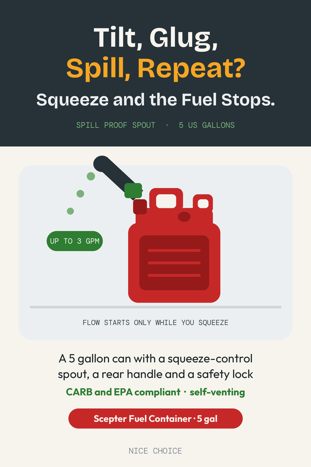 Nice Choice illustration pin for the Scepter 5 gallon SmartControl gas can