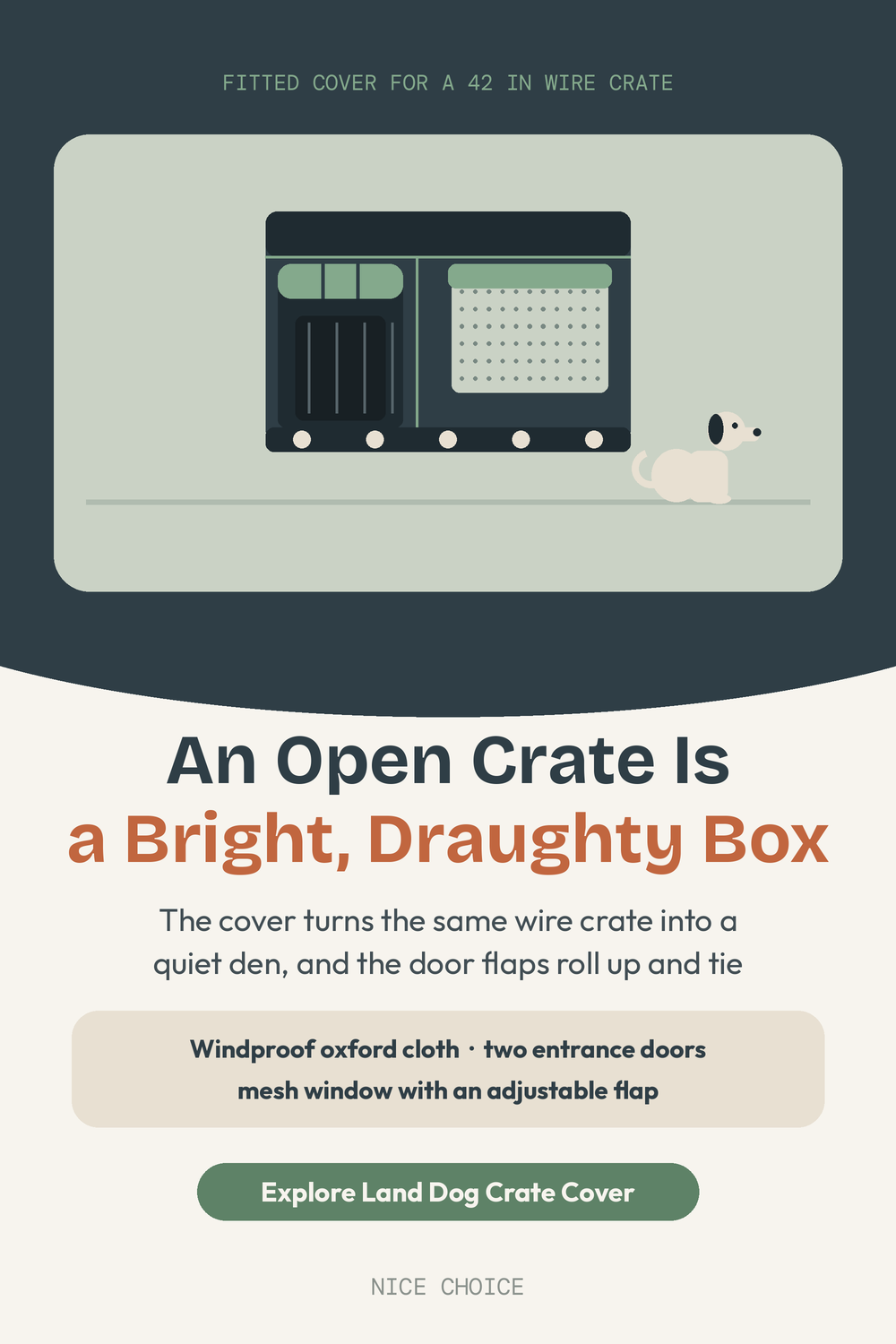 Nice Choice illustration pin for the Explore Land 42 inch dog crate cover