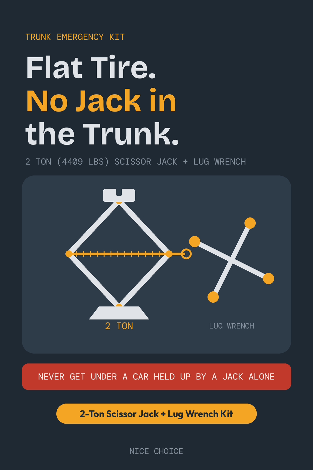Nice Choice illustration pin for the 2-ton scissor jack and lug wrench kit