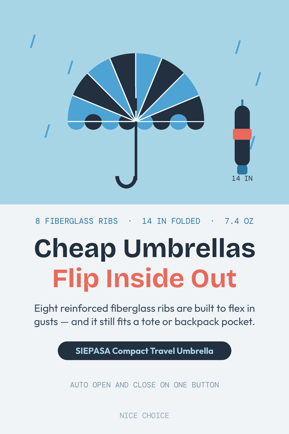 Nice Choice illustration pin for the SIEPASA compact travel umbrella