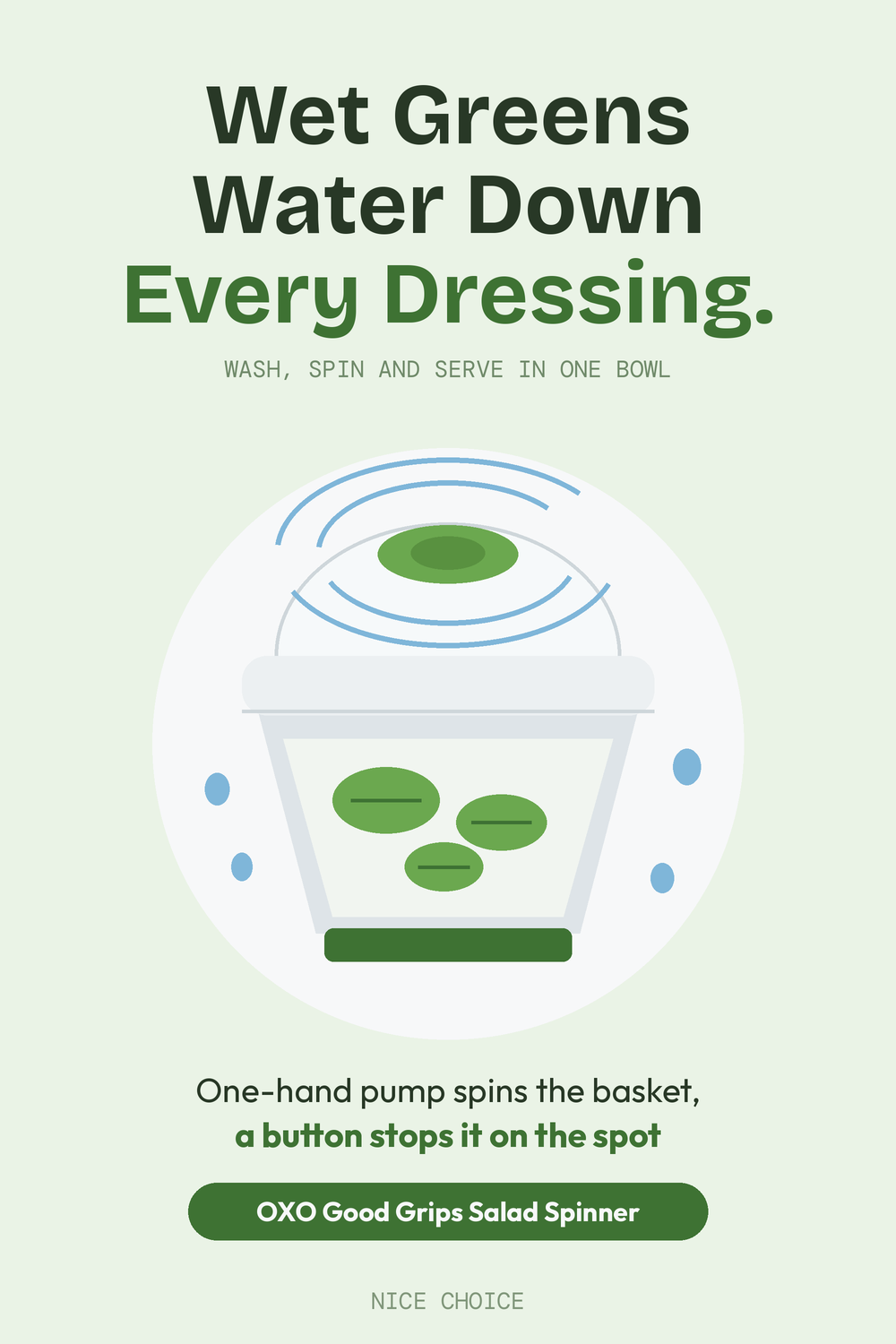 Nice Choice illustration pin for the OXO Good Grips salad spinner