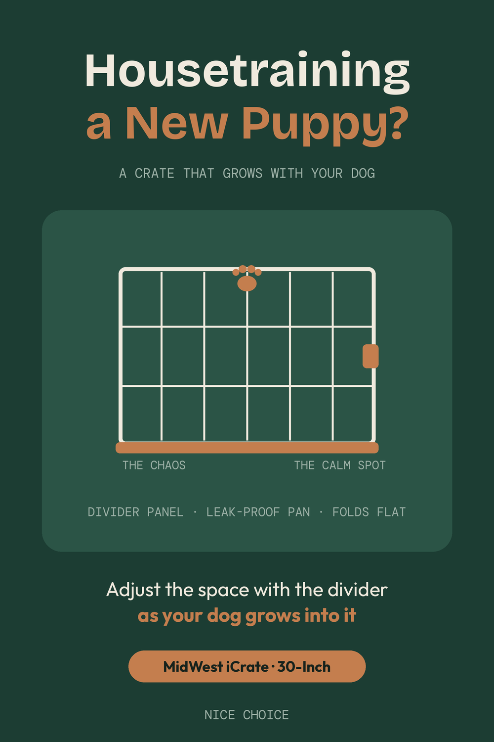 Nice Choice illustration pin for the MidWest iCrate 30-Inch Dog Crate