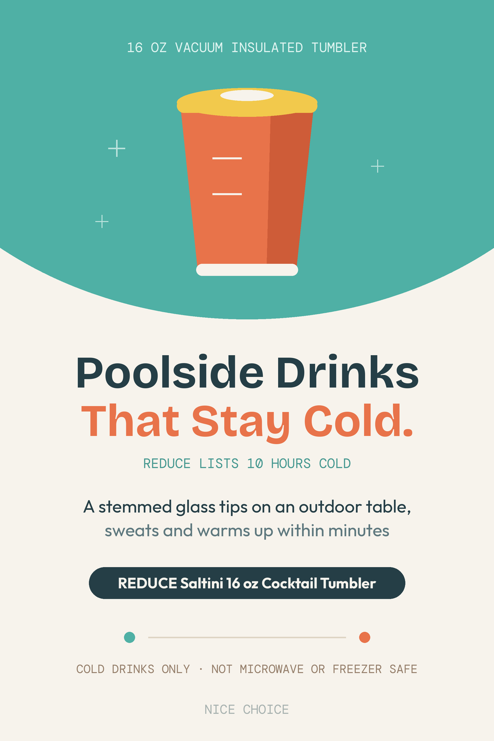 Nice Choice illustration pin for the REDUCE Saltini insulated cocktail tumbler