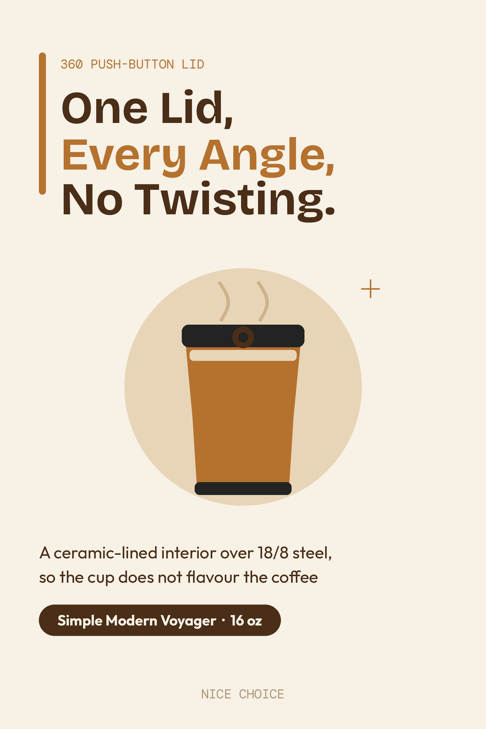 Nice Choice illustration pin for the Simple Modern Voyager 16 oz travel mug